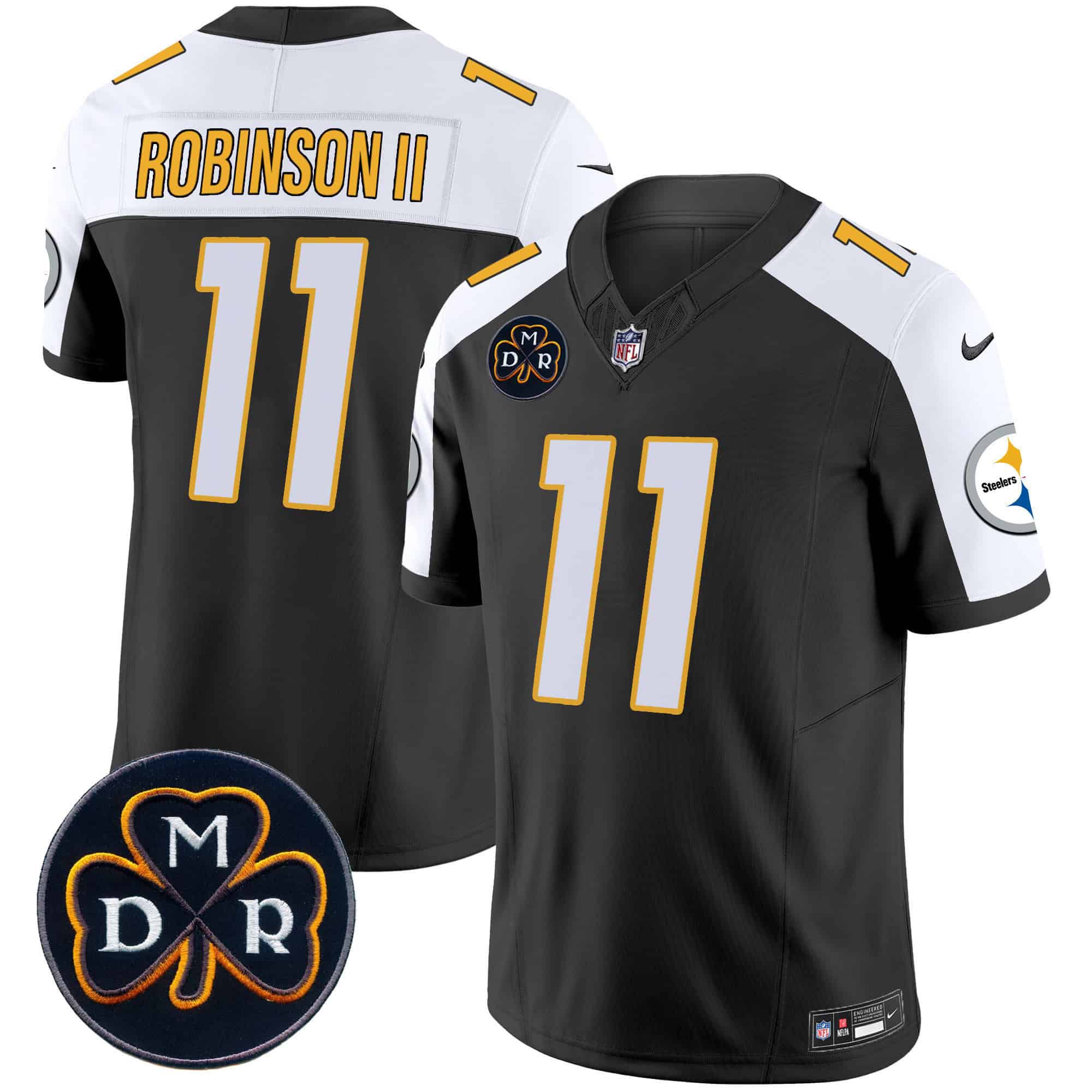 Men Pittsburgh Steelers #11 Robinson ii Black 2024 Nike DMR Patch Vapor Limited NFL Jersey style 1